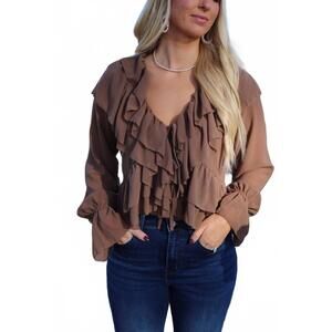 NEW EVENUEL dallas ruffle tie blouse in mocha